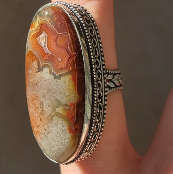 New Oversized Crazy Lace Agate 925 Silver Statement Ring. - Picture 7 of 15